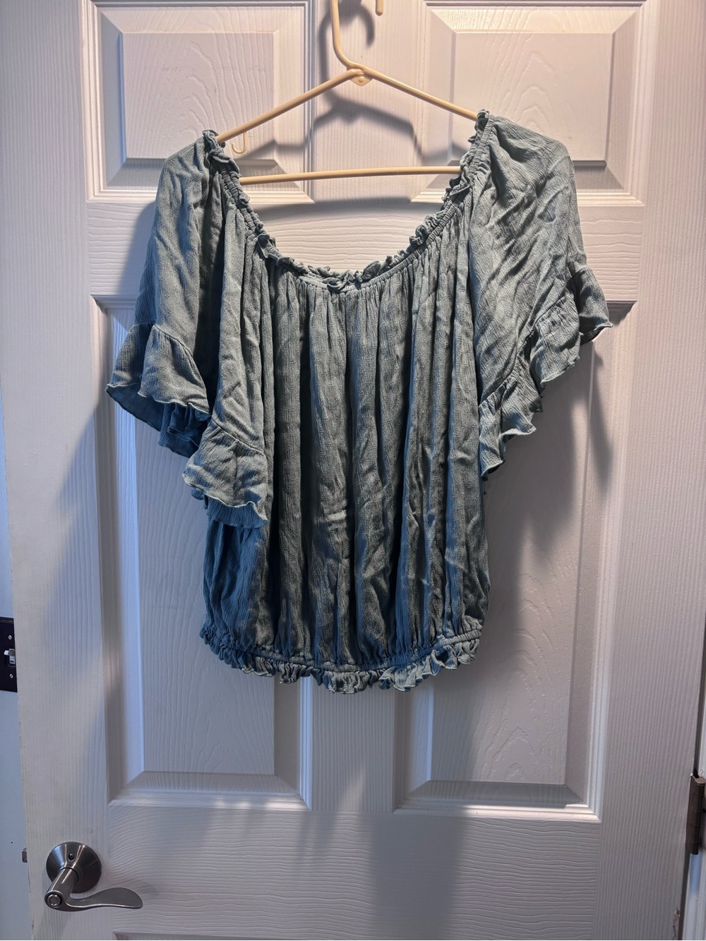 Light Blue Off-Shoulder Ruffle Women's Top
